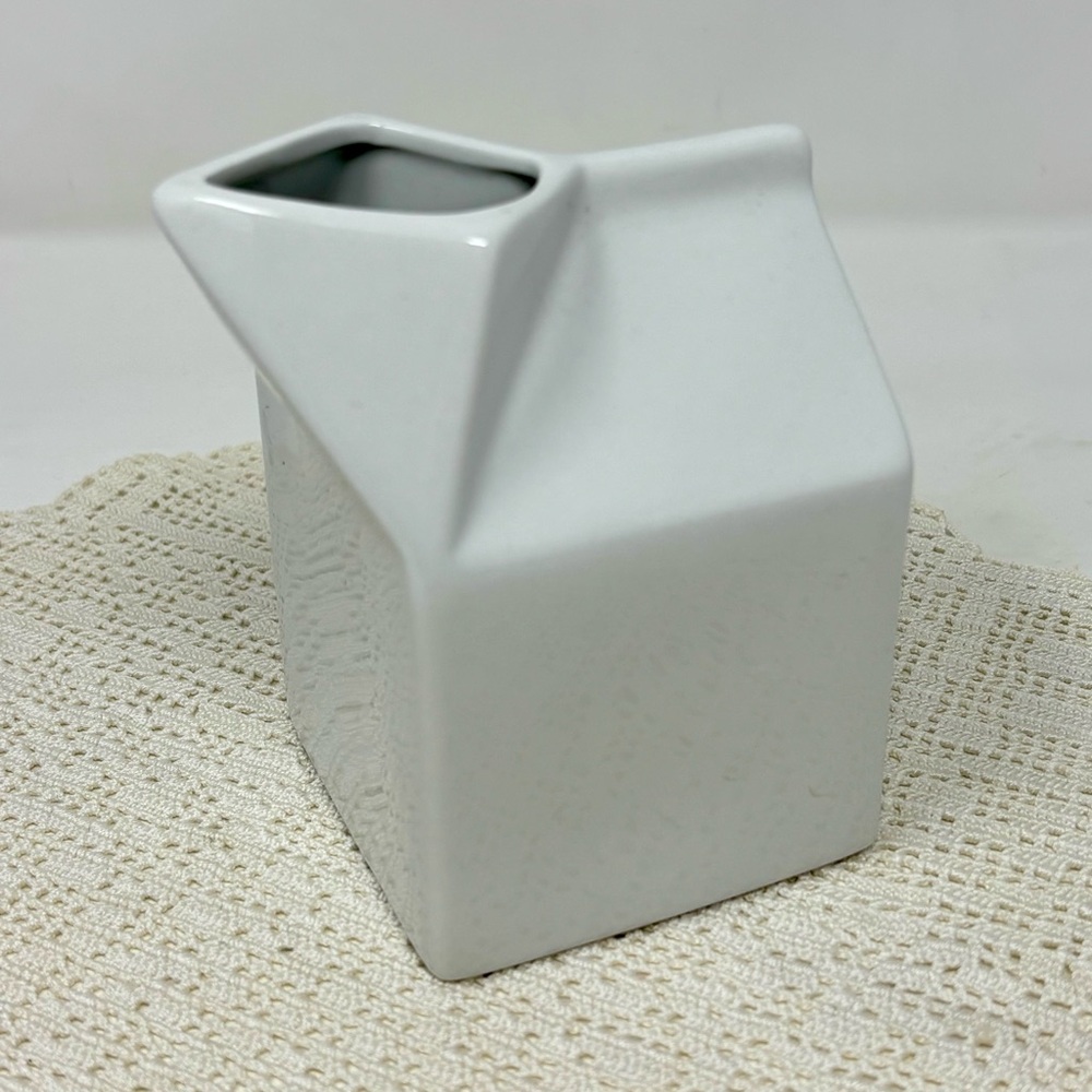 Sur La Table Porcelain Milk Box Shaped Creamer Dispenser 4.25” White Minimalist